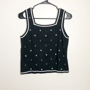 Erin Matthews Cropped Nautical Print Square Neck Tank M
